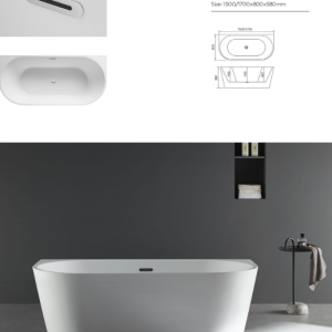 JE-3138 All-White Acrylic Bathtub with Drain Assembly